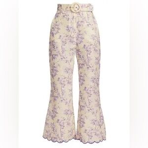 ZIMMERMANN Halliday Yellow Lilac Iris Linen Ankle Flare Pants AU 2 US 6 8 M